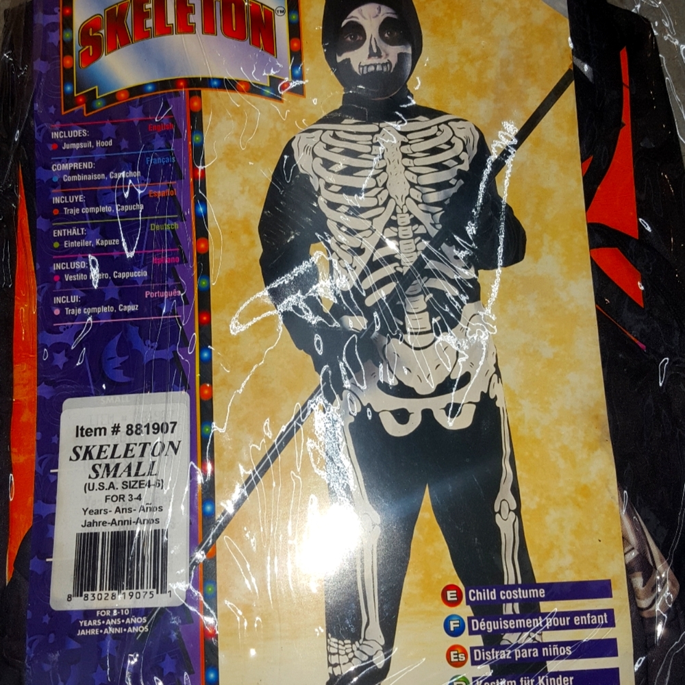 Child's skelton costume unisex sz small 4-6